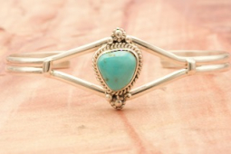 Genuine Kingman Turquoise Sterling Silver Navajo Bracelet